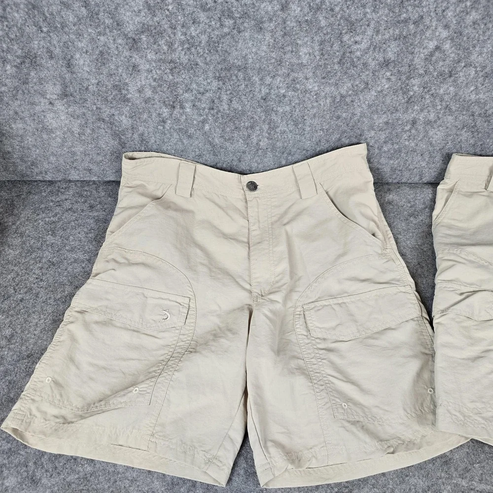 Reel Legends Shorts Mens 34 Beige‎ Cargo Quick Dry Fishing Lined Nylon Lot Of 2